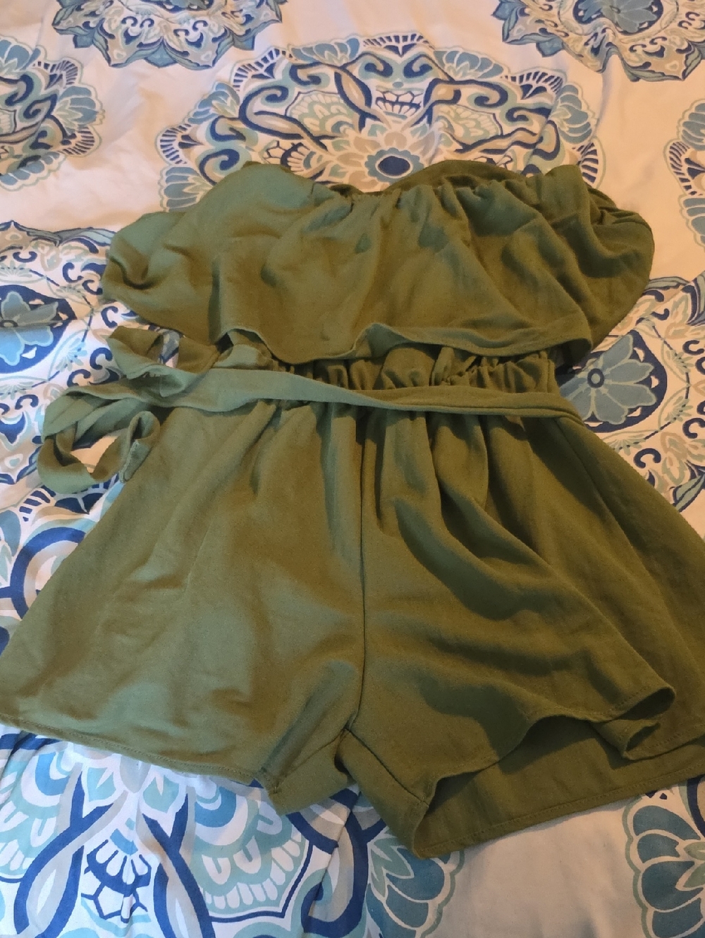 BiBi Olive Green Strapless Romper